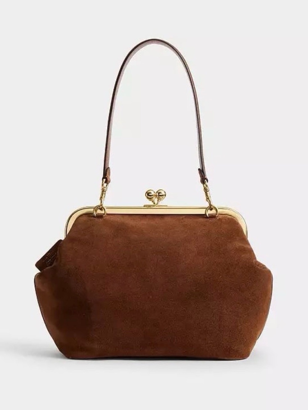 Coach Kisslock Frame Bag 27 in Brass/Warm Brown Suede & Refined Calf Leather NWT - Picture 3 of 14